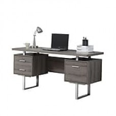 Monarch Specialties 60"L Computer Desk, Dark Taupe, Silver Metal