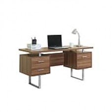 Monarch Specialties 60"L Computer Desk, Walnut and Silver Metal (I 7083)