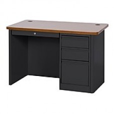 900 Series Teacher Desk 48Wx30Dx29.5H Single Pedestal Putty/Medium Oak