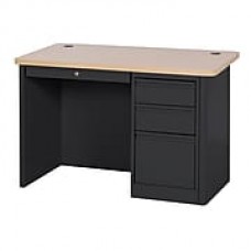 Sandusky 900 Series Teacher Desk, 48W x 30D x 29.5H, Single Pedestal, Black/Maple