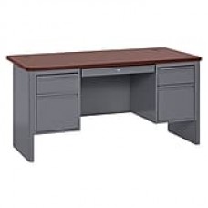 700 Series Teacher Desk 60Wx30Dx29.5H Double Pedestal Charcoal/Mahogany