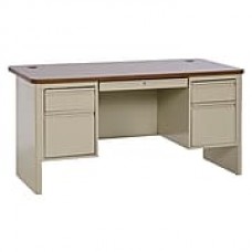 700 Series Teacher Desk 60Wx30Dx29.5H Double Pedestal Putty/Medium Oak