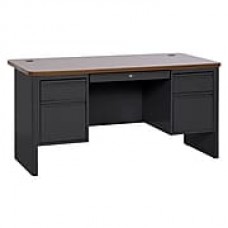 700 Series Teacher Desk 60Wx30Dx29.5H Double Pedestal Black/Medium Oak