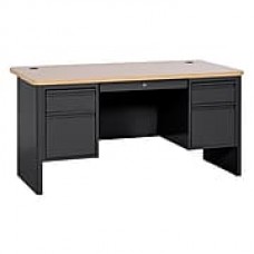 700 Series Teacher Desk 60Wx30Dx29.5H Double Pedestal Black/Maple
