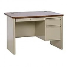 Sandusky 700 Series Teacher Desk, 48W x 30D x 29.5H, Single Pedestal, Putty/Medium Oak