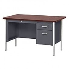 600 Series Teachers Desk Single Pedestal 60Wx30Dx29.5H Charcoal/Mahogany