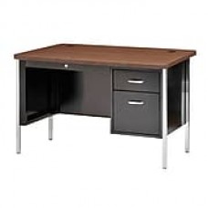 Sandusky 600 Series Teachers Desk, 48W x 30D x 29.5H, Single Pedestal, Black/Walnut