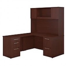 Bush Business Furniture Emerge 60W x 30D L Shaped Desk with Hutch and 2 Pedestals, Harvest Cherry (300S103CS)