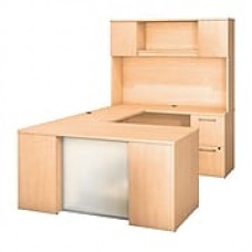 Bush Business Furniture Emerge 60W x 30D U Shaped Desk with Hutch, 2 and 3 Drawer Pedestals, Natural Maple (300S109AC)