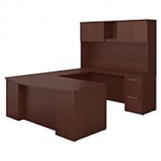 Bush Business Furniture Emerge 72"W x 36"D Bow Front U Shaped Desk with Hutch and 2 Pedestals, Harvest Cherry (300S041CS)