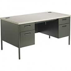 HON Metro Classic Double Pedestal Desk, 2 Box/2 File Drawers, 60"W, Gray Laminate, Charcoal Finish  