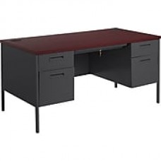 HON Metro Classic Double Pedestal Desk, 2 Box/2 File Drawers, 60"W, Mahogany Laminate, Charcoal Finish  