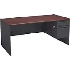 HON 38000 Series Right Pedestal Desk, 1 Box/1 File Drawer, 66"W, Mahogany Laminate, Charcoal Finish  