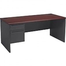 HON 38000 Series Left Pedestal Desk, 1 Box/1 File Drawer, 66"W, Mahogany Laminate, Charcoal Finish  