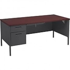 HON Metro Classic Left Pedestal Desk, 1 Box/1 File Drawer, 66"W, Mahogany Laminate, Charcoal Finish  