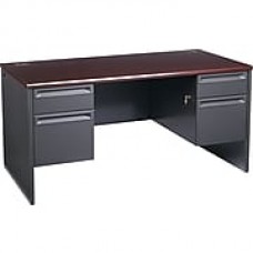 HON 38000 Series Double Pedestal Desk, 2 Box/2 File Drawers, 60"W, Mahogany Laminate, Charcoal Finish  