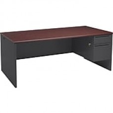 HON® 38000 Series Right Pedestal Desk, Mahogany/Charcoal, 29 1/2"H x 72"W x 36"D