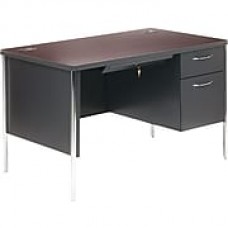 HON Mentor Small Office Desk, 1 Box/1 File Drawer, Chrome Legs, 48"W, Mahogany Laminate, Charcoal Finish  