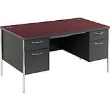 HON Mentor Double Pedestal Desk, 2 Box/2 File Drawers, Chrome Legs, 60"W, Mahogany Laminate, Charcoal Finish  