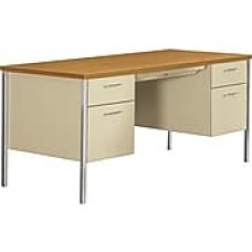 HON 34000 Series Double Pedestal Desk, 2 Box/2 File Drawers, 60"W, Harvest Laminate, Putty Finish