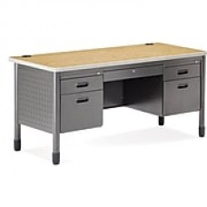 OFM Steel Double Pedestal Teacher's Desk, Oak (66360-OAK)