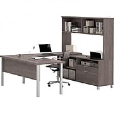 Pro-Linea U-Desk with hutch in Bark Grey