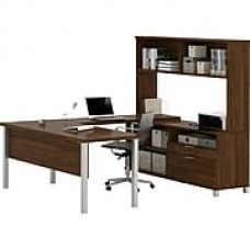 Pro-Linea U-Desk with hutch in Oak Barrel