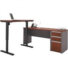 Bestar Connexion L-Desk including Electric Height Adjustable Table in Bordeaux & Slate