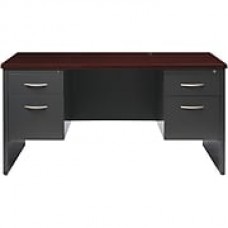 Double Ped Desk 30D x 60W Charcoal and Mahogany