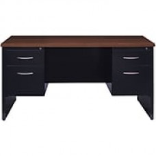 Double Ped Desk 30D x 60W Black and Walnut