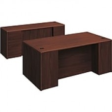 HON 10700 Series Double Pedestal Desk w/Storage Credenza Desking, Mahogany, 29.5"H x72.0"W x102.0"H