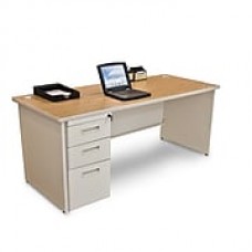 Marvel Pronto 72W x 30D Single Full Pedestal Desk, Oak, Putty (762805300760)