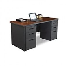 Marvel Pronto 66W x 30D Double Full Pedestal Desk, Mahogany, Dark Neutral (762805300630)