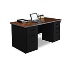 Marvel Pronto 66W x 30D Double Full Pedestal Desk, Mahogany, Black (762805300616)