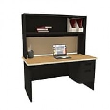 Marvel Pronto 60"W x 30"D Single File Desk with Storage Shelf, Oak, Black, Haze (762805302399)