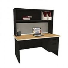 Marvel Pronto 60"W x 30"D Single File Desk with Storage Shelf, Mahogany, Black, Basin (762805302405)