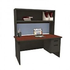 Marvel Pronto 60"W x 30"D Single File Desk with Storage Shelf, Oak, Black, Windblown (762805302375)