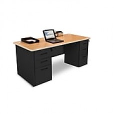 Marvel Pronto 66W x 30D Double Full Pedestal Desk, Oak, Black (762805300623)