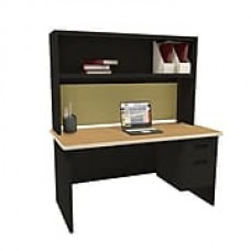 Marvel Pronto 60"W x 30"D Single File Desk with Storage Shelf, Mahogany, Black, Haze (762805302382)