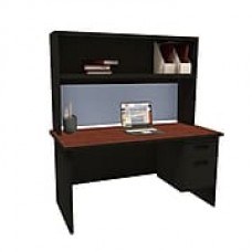 Marvel Pronto 60"W x 30"D Single File Desk with Storage Shelf, Mahogany, Dark Neutral, Basin (762805302450)