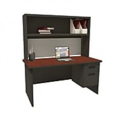 Marvel Pronto 60"W x 30"D Single File Desk with Storage Shelf, Mahogany, Dark Neutral, Haze (762805302443)