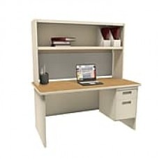 Marvel Pronto 60"W x 30"D Single File Desk with Storage Shelf, Oak, Putty, Oak/Haze (762805302481)