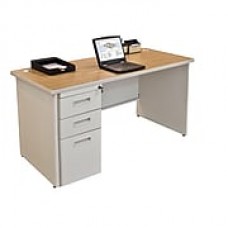 Marvel Pronto 60W x 24D Single Full Pedestal Desk, Oak, Putty (762805256890)