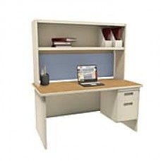 Marvel Pronto 60"W x 30"D Single File Desk with Storage Shelf, Oak, Putty, Basin (762805302498)