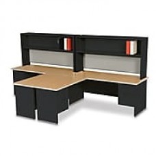 Marvel Pronto 72W x 30D 2 Person 'L' Desks with Return and Pedestal Mahogany, Black, Basin (762805302566)