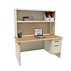 Marvel Pronto 60"W x 30"D Single File Desk with Storage Shelf, Oak, Putty, Windblown (762805302474)