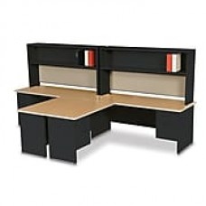 Marvel Pronto 72W x 30D 2 Person 'L' Desks with Return and Pedestal Oak, Black, Haze (762805302559)