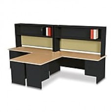 Marvel Pronto 72W x 30D 2 Person 'L' Desks with Return and Pedestal Mahogany, Black, Haze (762805302542)