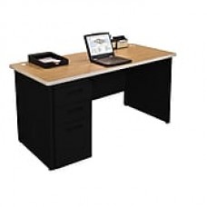 Marvel Pronto 60W x 24D Single Full Pedestal Desk, Oak, Black (762805256876)