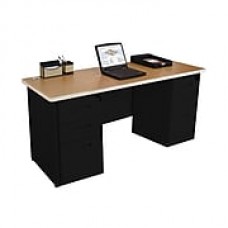 Marvel Pronto 60W x 24D Double Full Pedestal Desk, Oak, Black (762805256838)